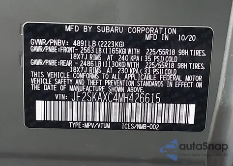 2021 Subaru Forester Touring z USA, uszkodzony, nr VIN JF2SKAXC4MH426615